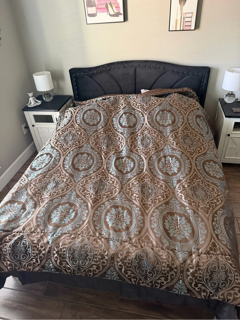 Luxury Brown and Light Blue Damask Comforter - Unbranded